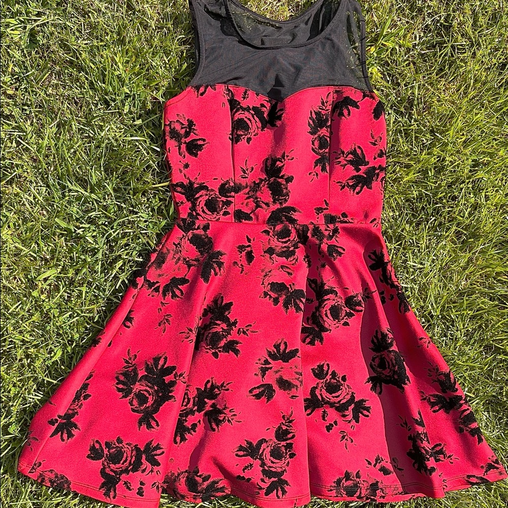 Trixxi Red/Black Rose Short Dress